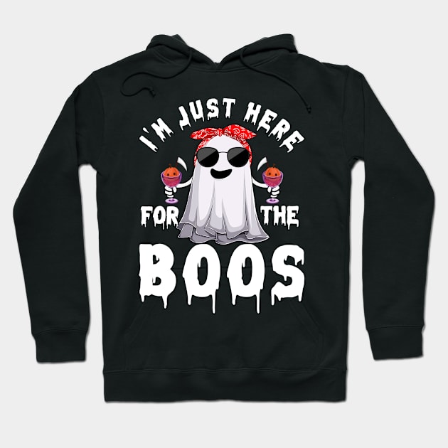 I'm Just Here For The Boos Funny Halloween Ghost Hoodie by folidelarts